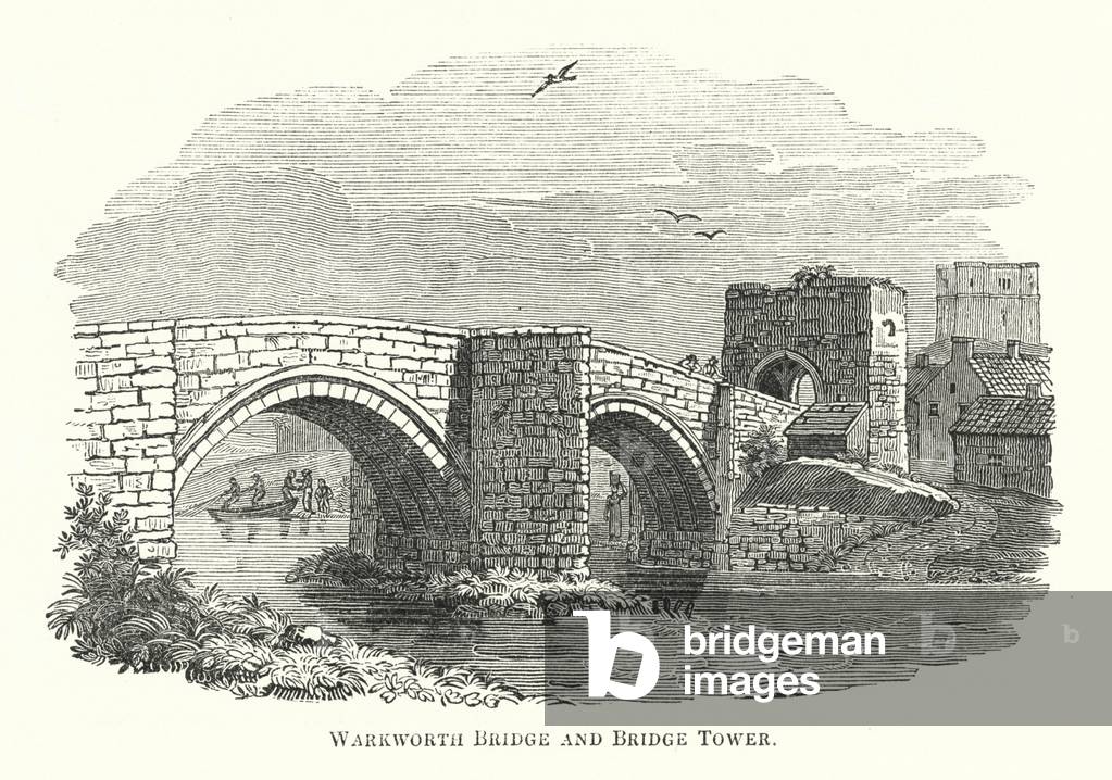 Warkworth Bridge and Bridge Tower (engraving)