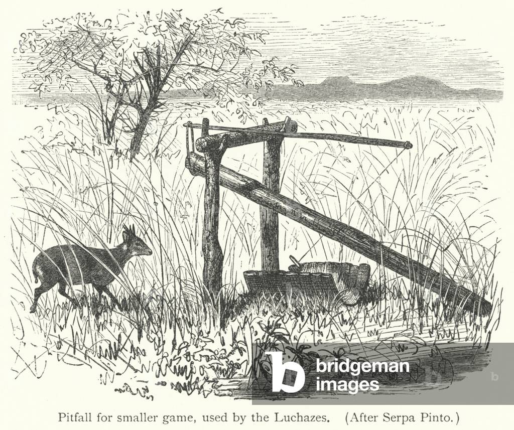 Pitfall for smaller game, used by the Luchazes (engraving)