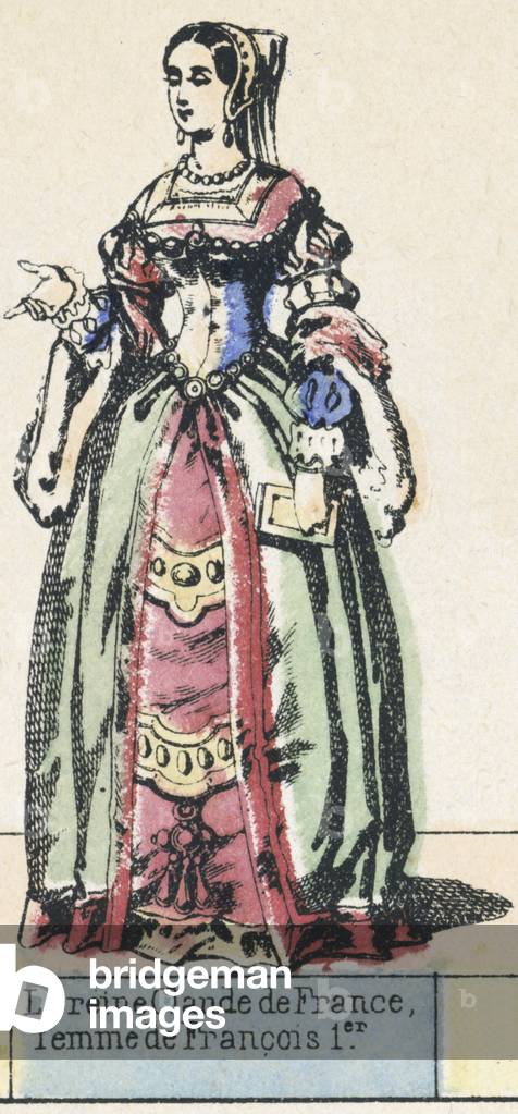 La reine Claude de France, femme de Francois 1er (coloured engraving)