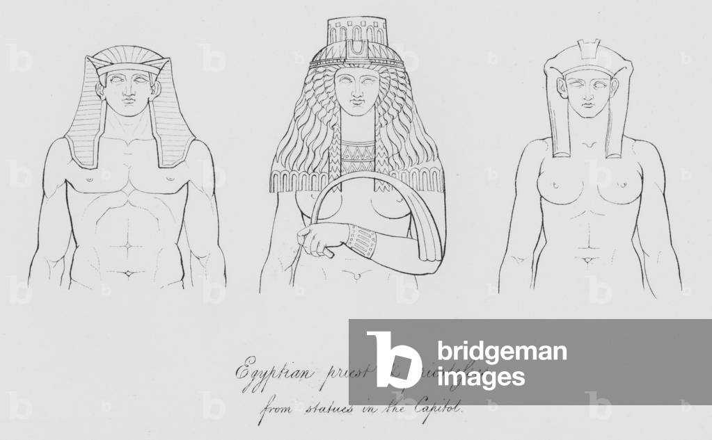 Egyptian priest and priestesses, from statues in the Capitol (engraving)