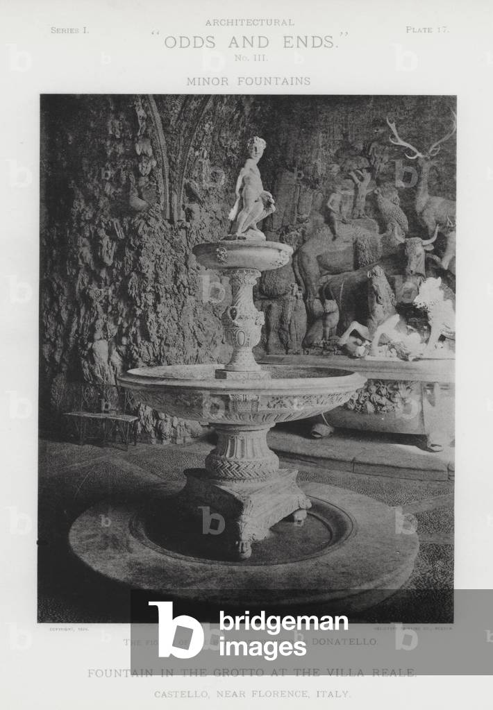 Fountain in the Grotto at the Villa Reale, Castello, near Florence, Italy (b/w photo)