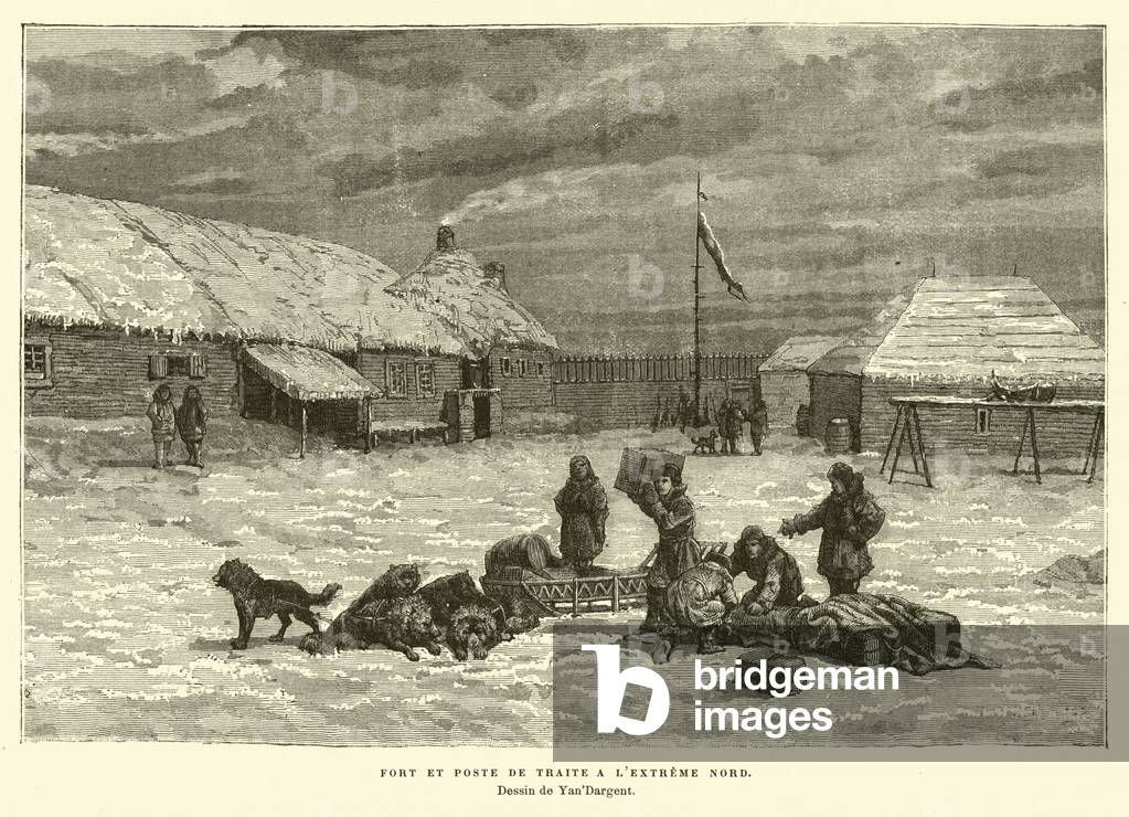 Fort and trading post in the far north of Canada (engraving)