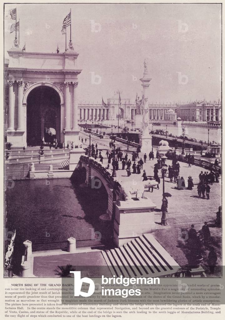 Chicago World's Fair, 1893: North Side of the Grand Basin (b/w photo)