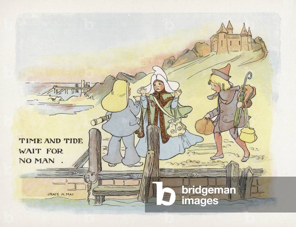 Proverbs Improved: Time And Tide Wait For No Man (colour litho)