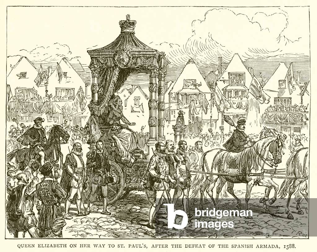 Queen Elizabeth on her Way to St. Paul's, after the Defeat of the Spanish Armada, 1588 (engraving)