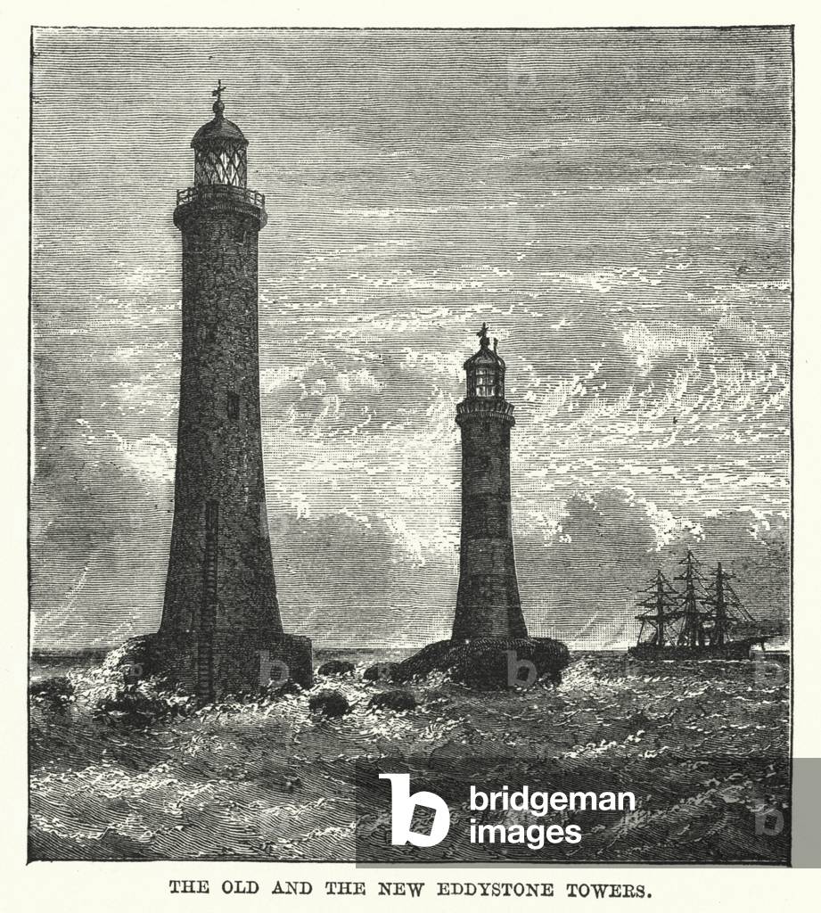 The old and the new Eddystone Towers (engraving)