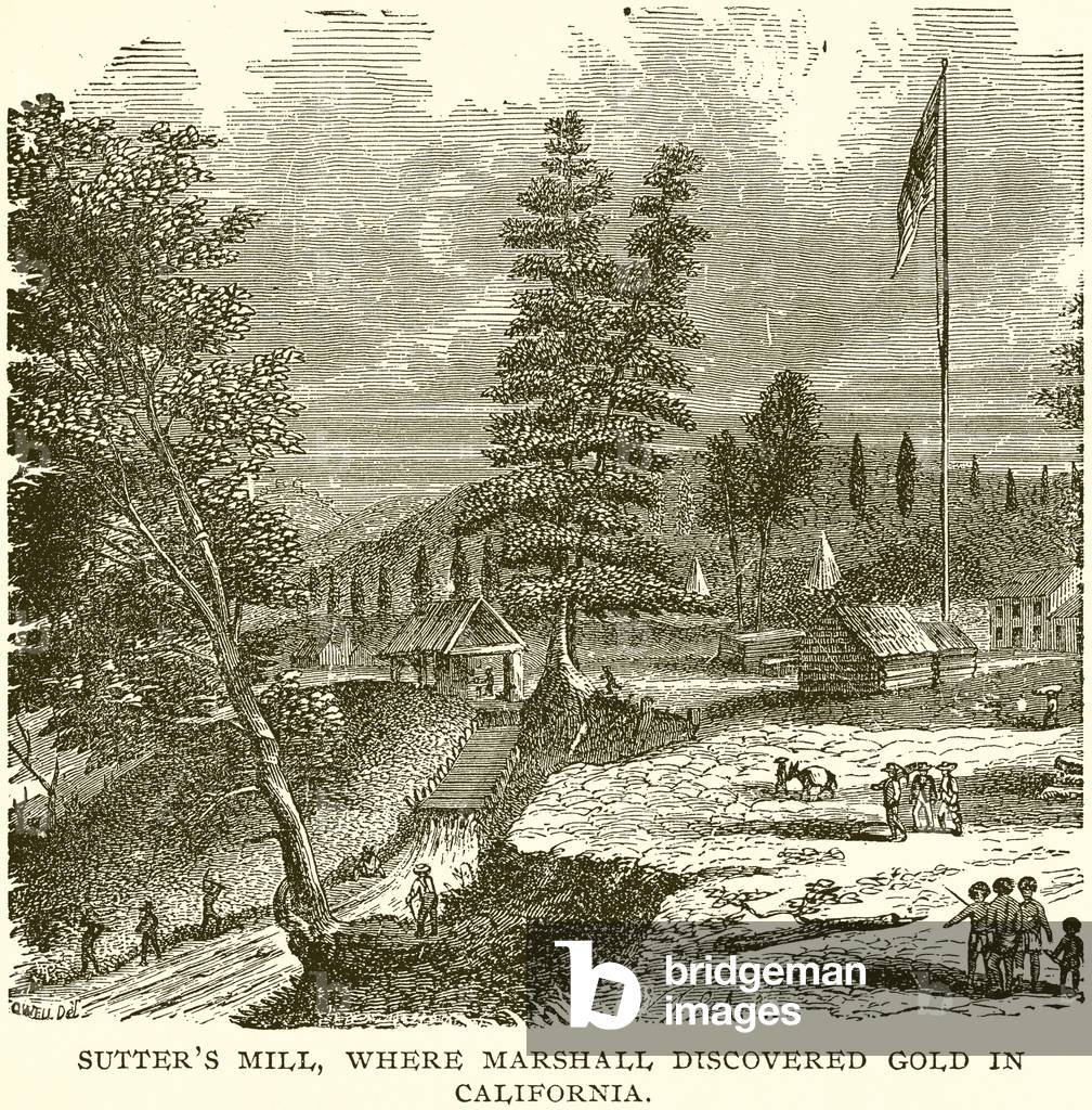 Sutter's Mill, where Marshall discovered Gold in California (engraving)