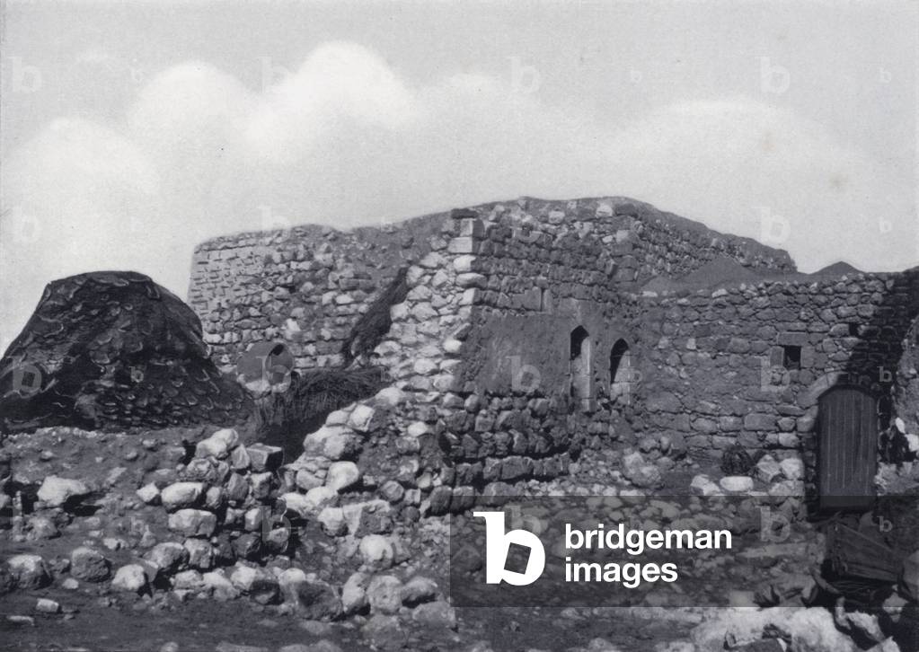 Houses at Zerin, the Ancient Jezreel (b/w photo)