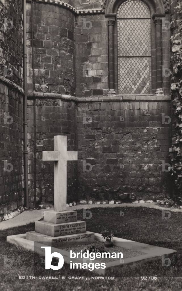 Edith Cavell's Grave, Norwich (b/w photo)