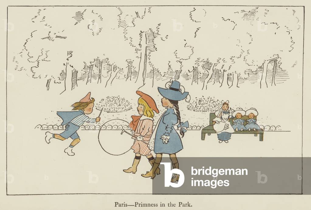 Paris, primness in the park (colour litho)