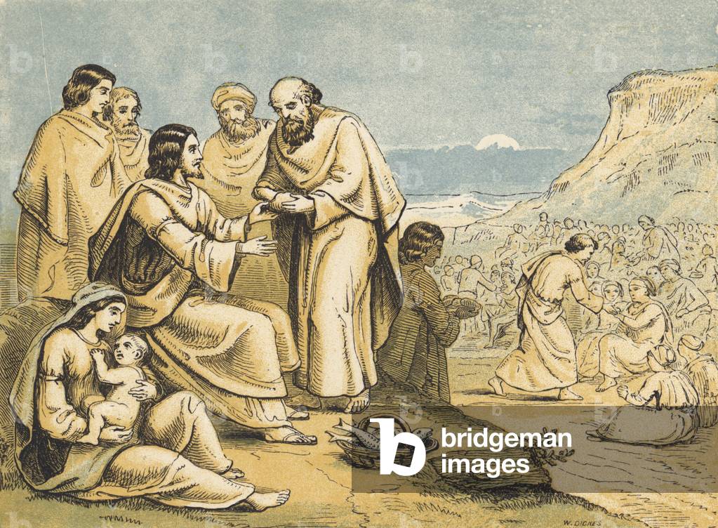 The Miracle of the Loaves and Fishes (coloured engraving)