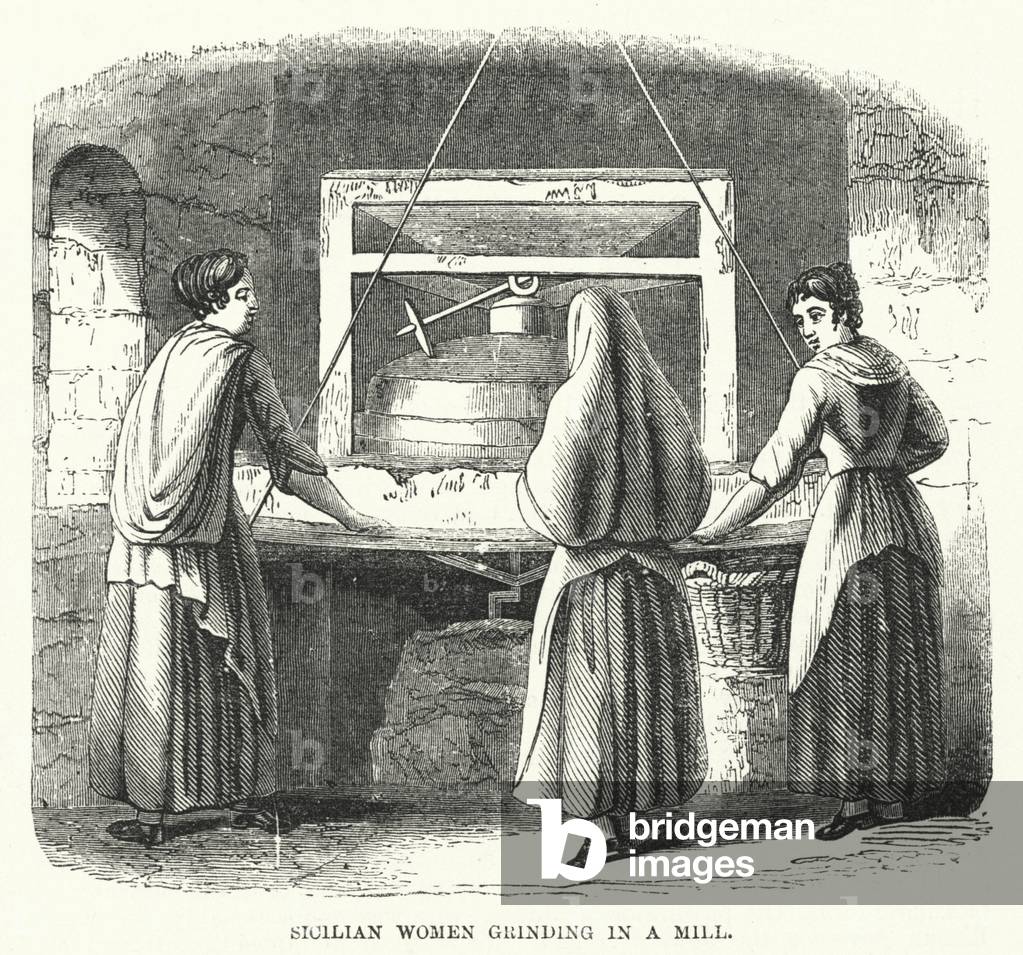 Sicilian Women grinding in a Mill (engraving)