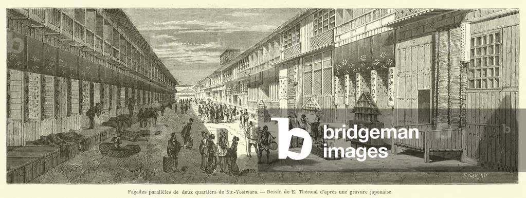 Facades paralleles de deux quartiers de Sin-Yosiwara (engraving)
