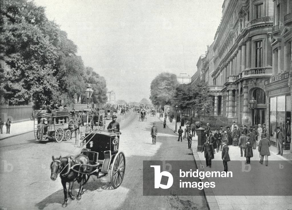 Knightsbridge, at St. George's Place: Looking towards Hyde Park Corner (b/w photo)