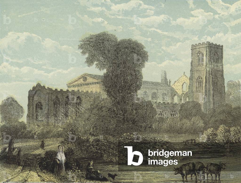 Llandaff Cathedral, North East View (coloured engraving)