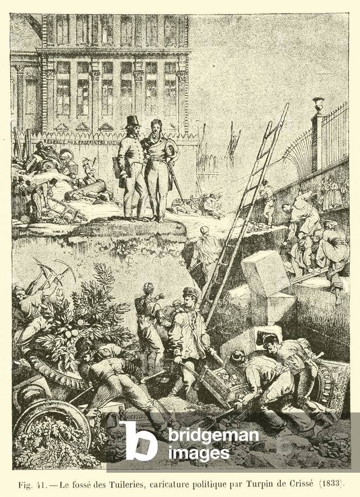 Le fosse des Tuileries, caricature politique par Turpin de Crisse, 1833 (engraving)