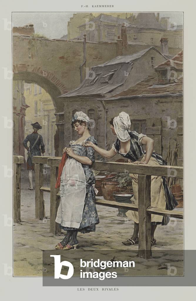 Les Deux Rivales (colour litho)