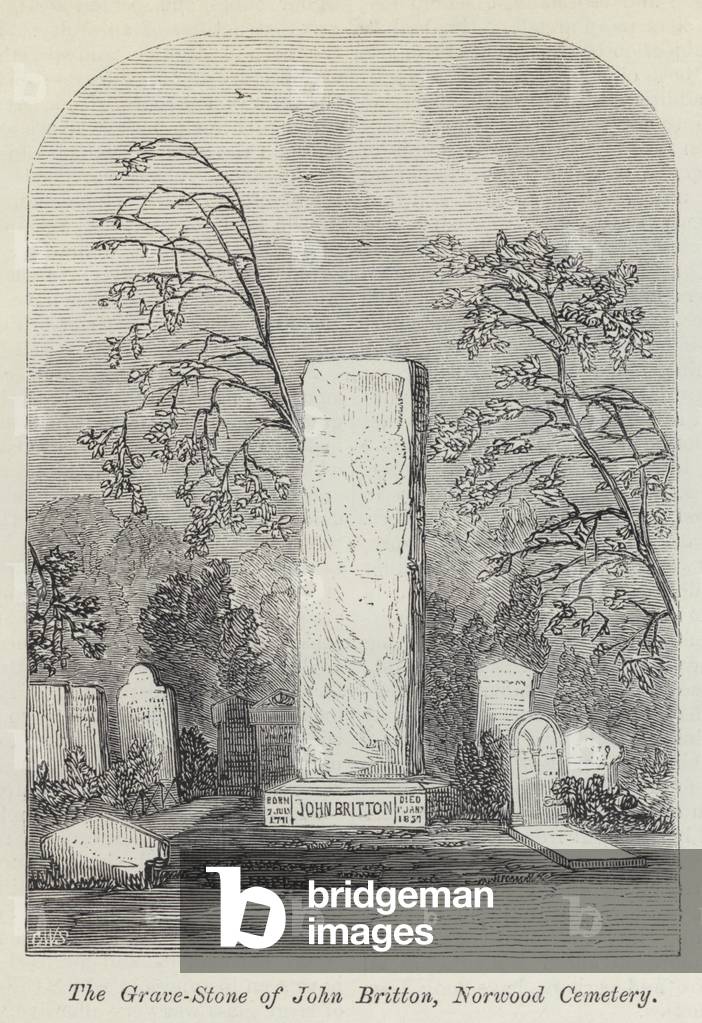 The Grave-Stone of John Britton, Norwood Cemetery (engraving)