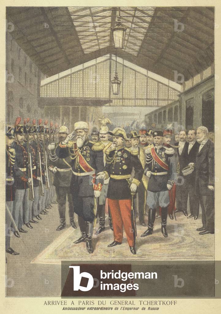 Arrival in Paris of General Chertkov, Russian ambassador to France (colour litho)