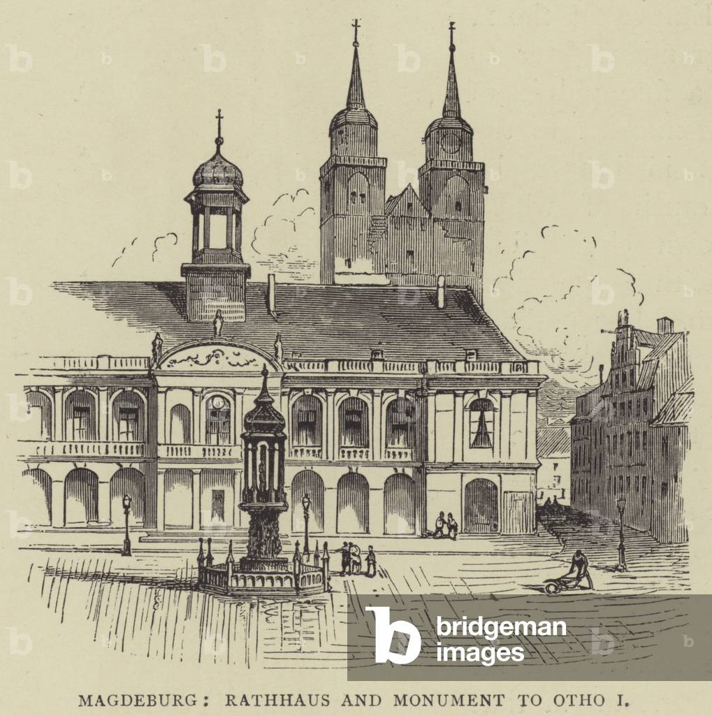 Magdeburg, Rathhaus and Monument to Otho I (engraving)