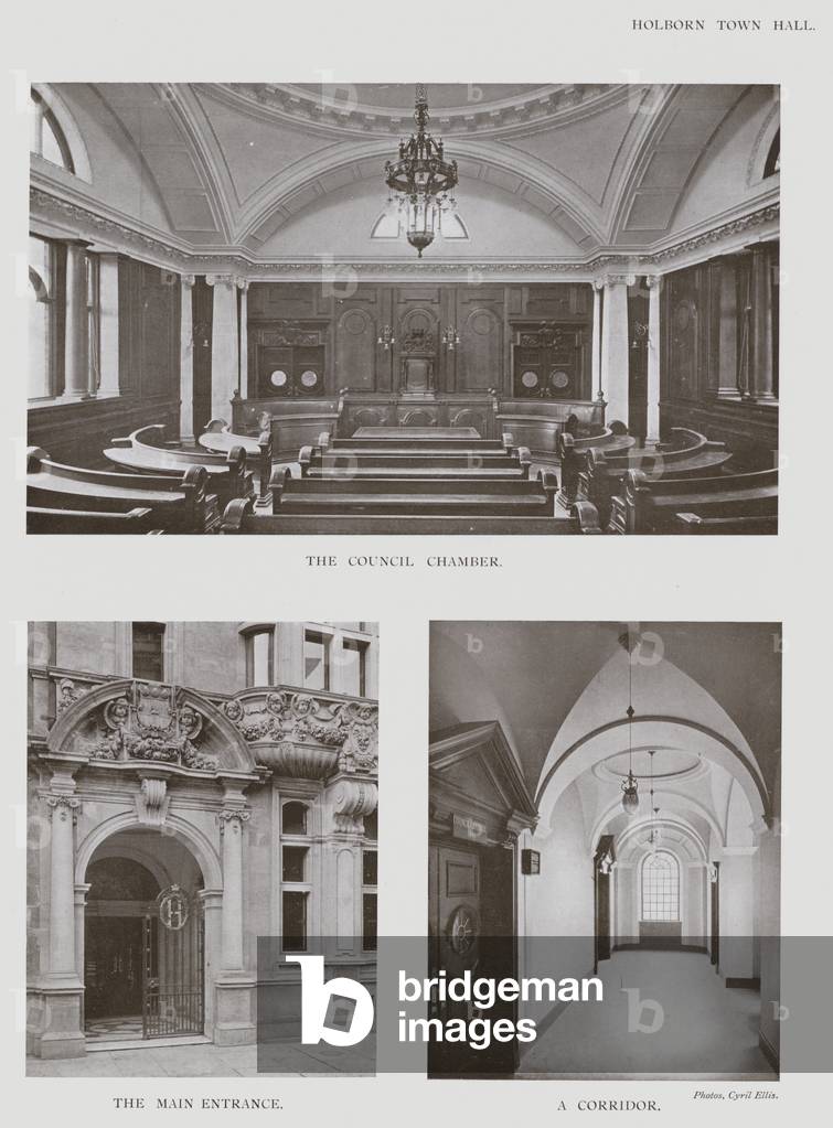 Holborn Town Hall, The Council Chamber, The Main Entrance, A Corridor (b/w photo)
