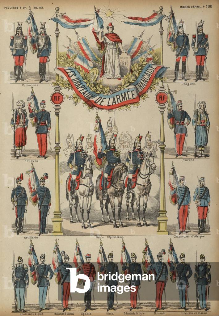 Flags of the French Army (coloured engraving)
