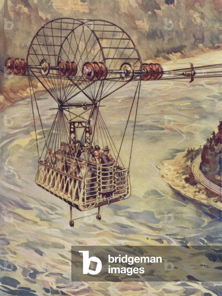 Crossing the Niagara Falls by Cable Car (colour litho)