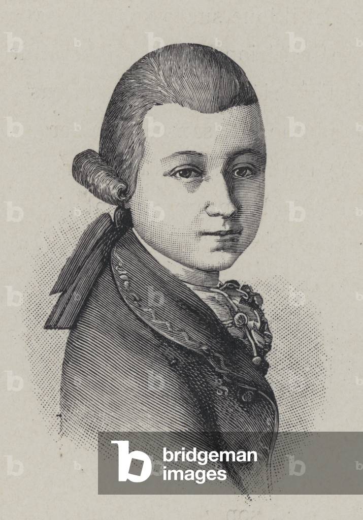 Austrian composer Wolfgang Amadeus Mozart at the age of fourteen (engraving)