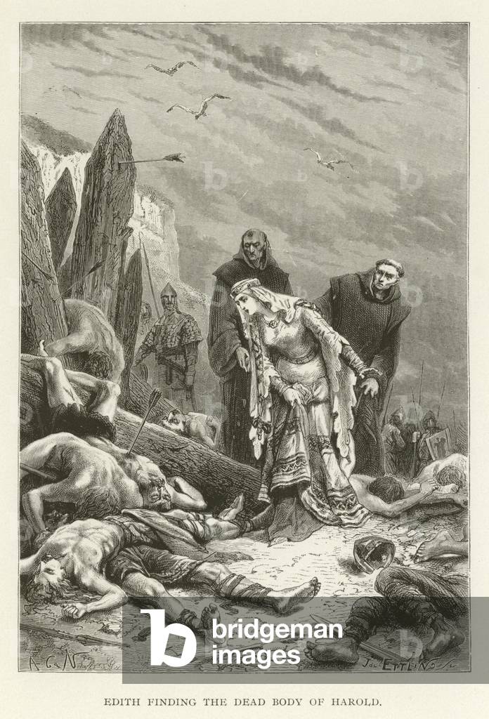 Edith finding the dead body of Harold (engraving)