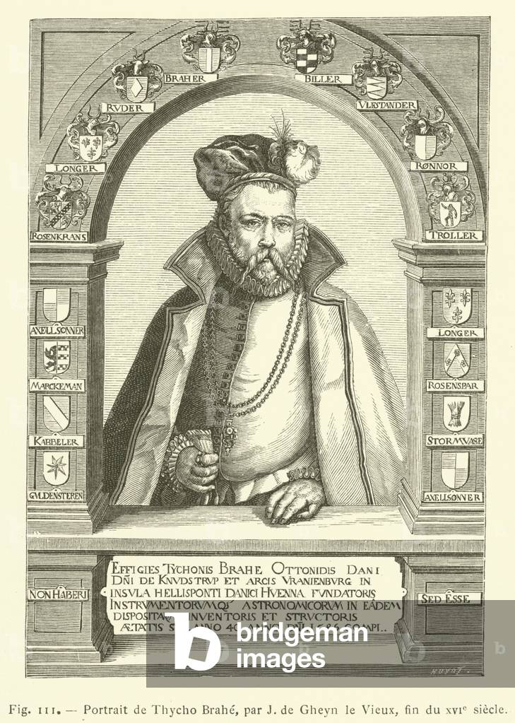 Portrait de Tycho Brahe (1546-1601) Danish astronomer, (engraving)