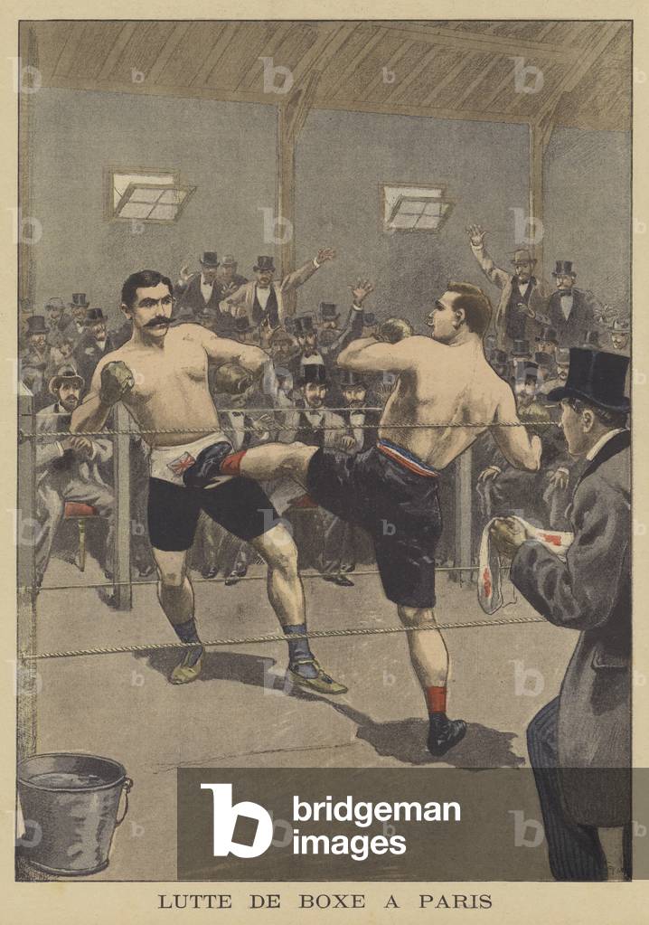 Boxing match in Paris (colour litho)
