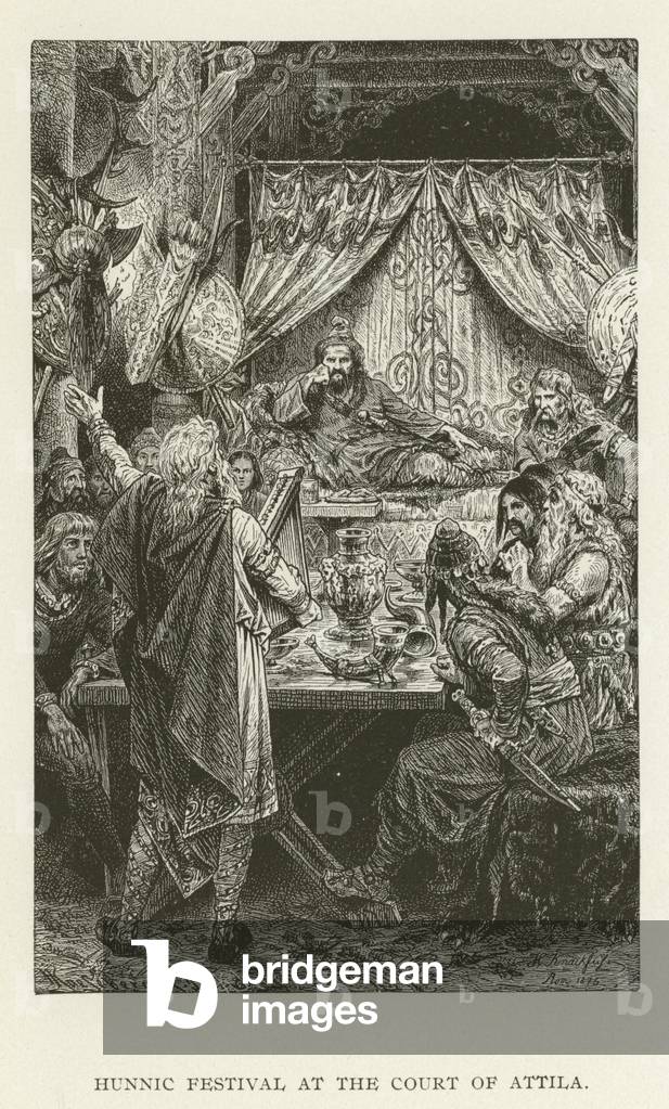 Hunnic Festival at the Court of Attila (engraving)