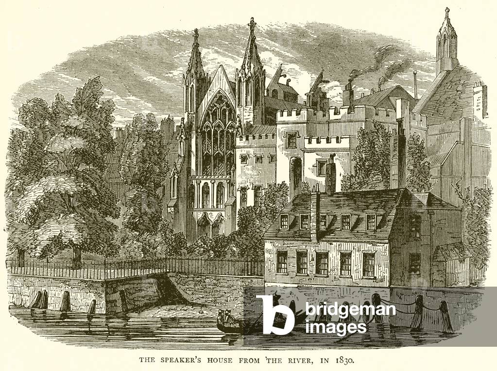 The Speaker's House from the River, in 1830 (engraving)