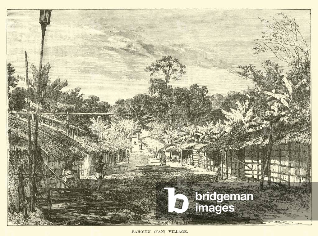 Pahouin (Fan) village (engraving)