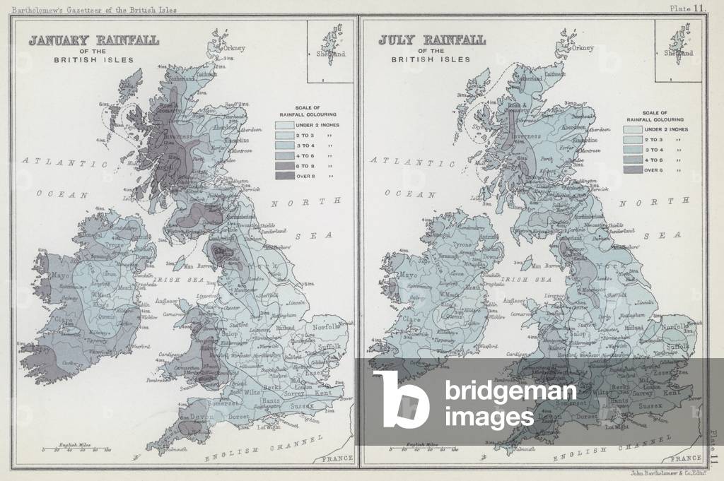 January rainfall, July rainfall (colour litho)