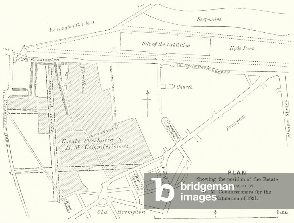 Plan showing the position of the Estate purchased by H M Commissioners for the Exhibition of 1851 (engraving)