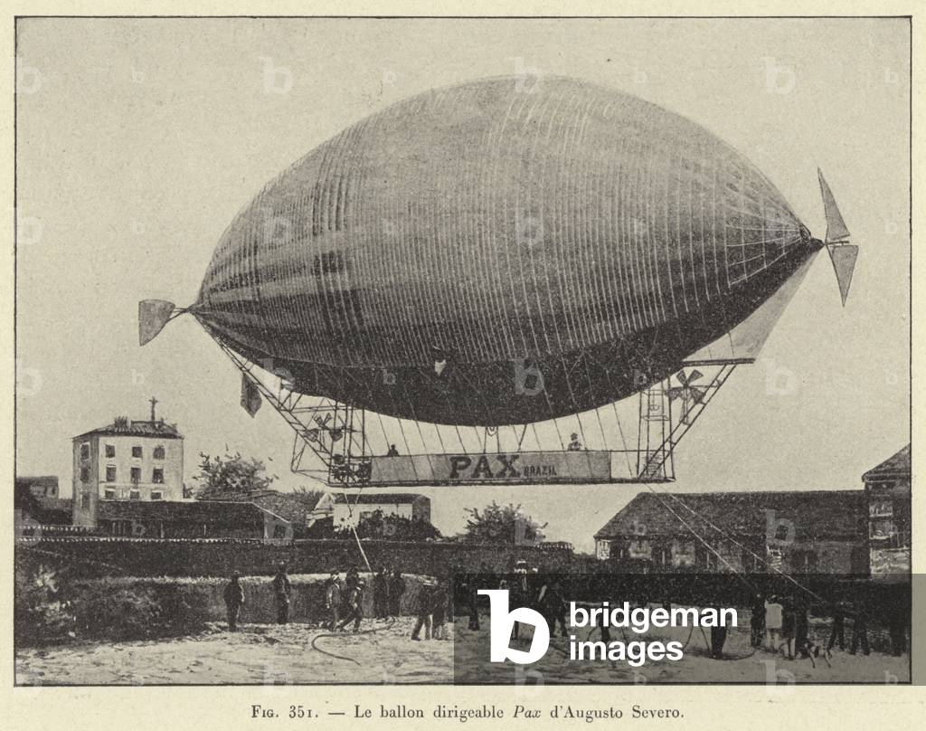 Le ballon dirigeable Pax d'Augusto Severo (engraving)