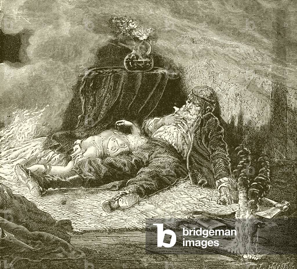 Remains of the Vikings raid (engraving)