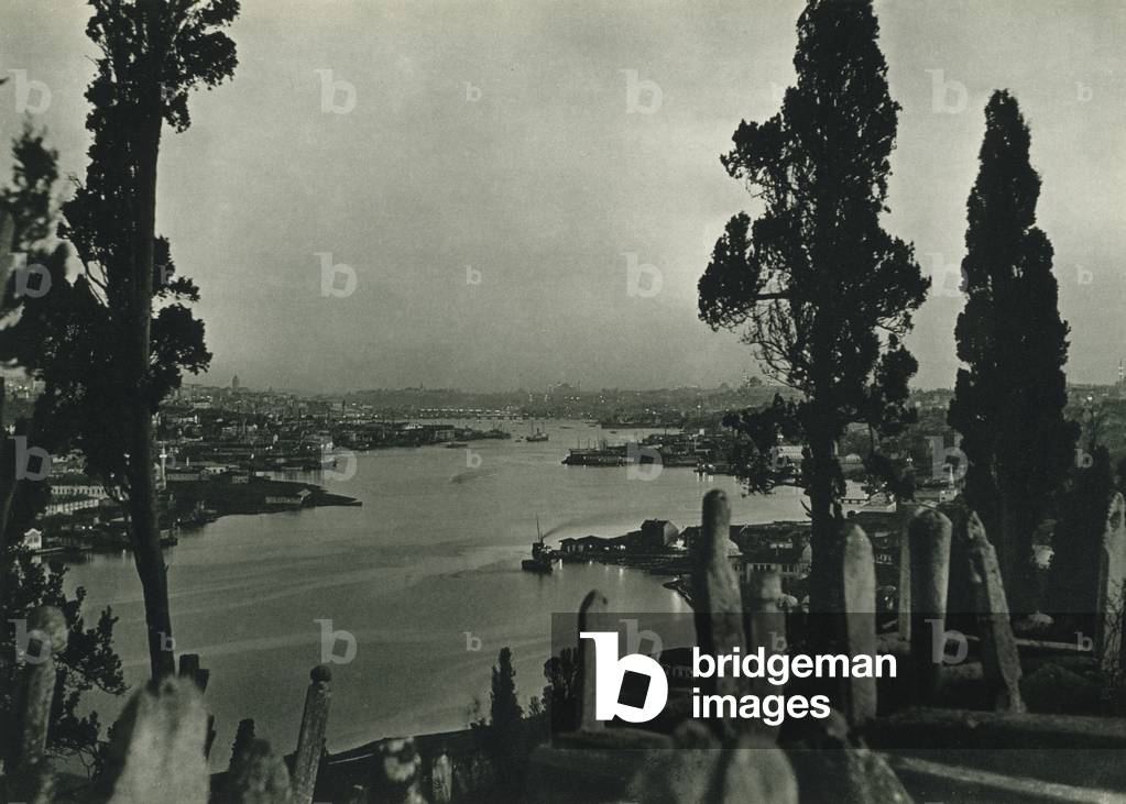 Istanbul: Eyubden Halic, The Golden Horn viewed from Eyub (b/w photo)