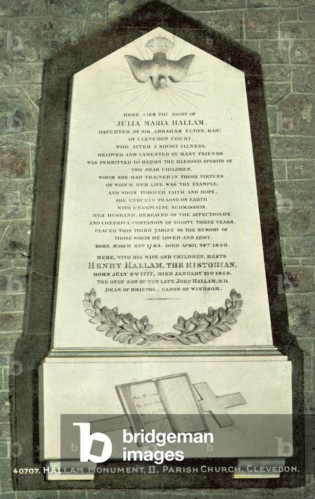 Hallam Monument, Parish Church, Clevedon (b/w photo)