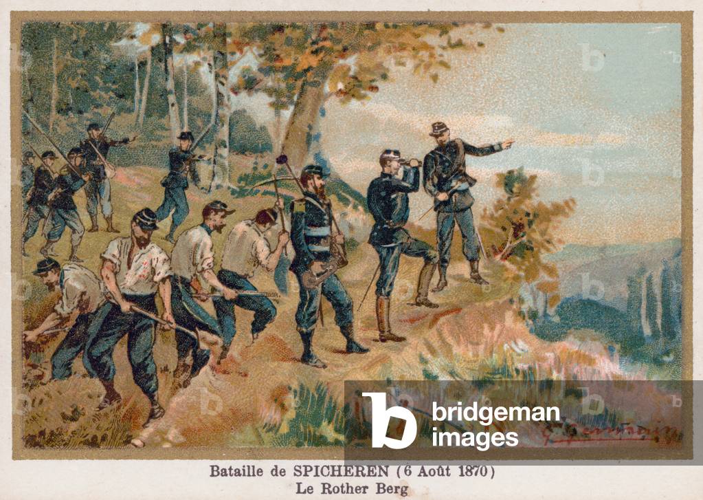 Battle of Spicheren, , the Defence of Rother-Berg (chromolitho)
