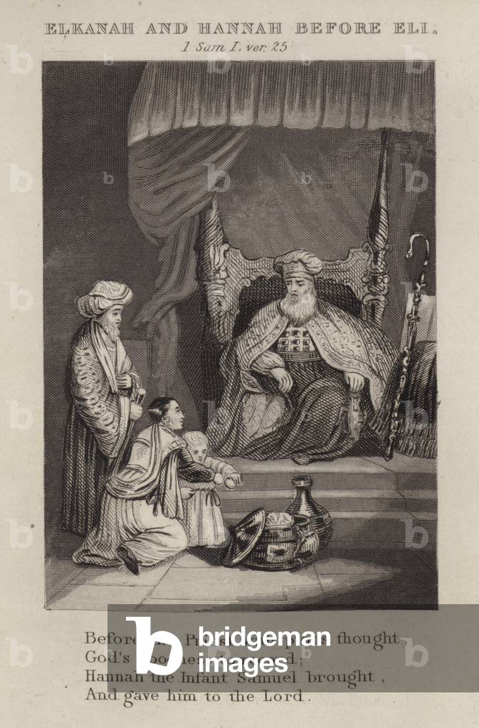 Elkanah and Hannah before Eli, 1 Samuel I, ver 25 (engraving)
