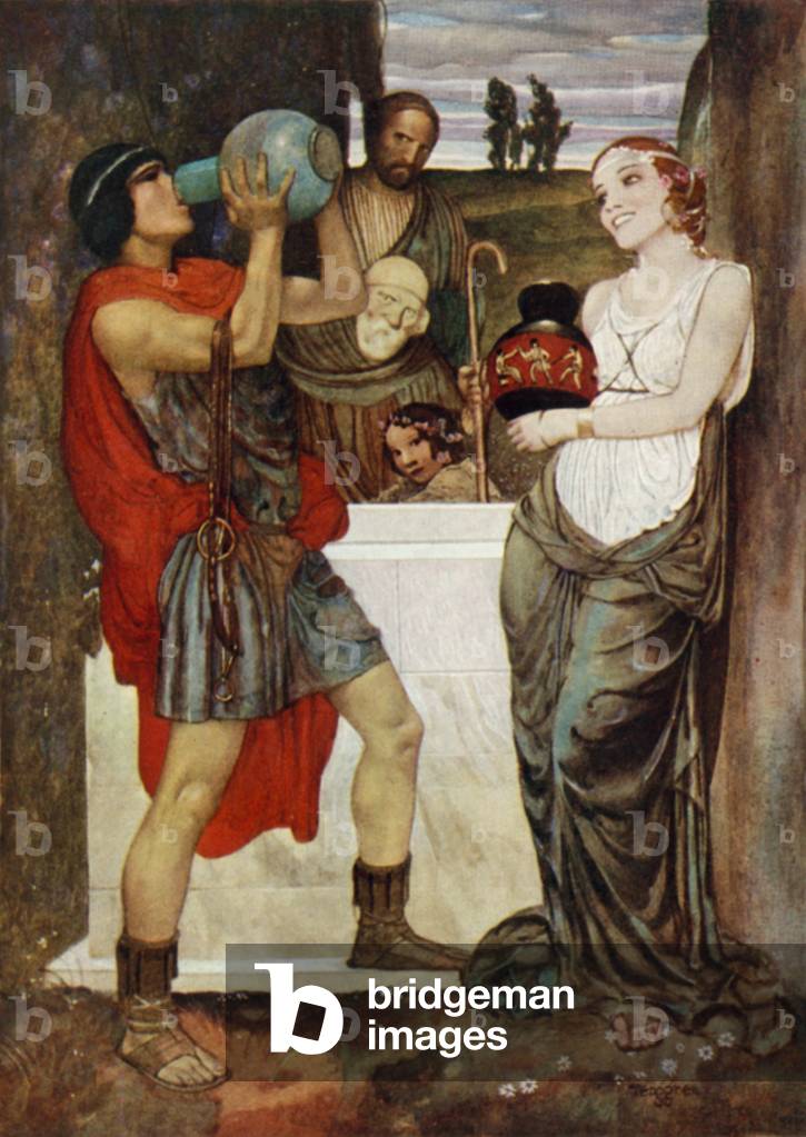 Bellerophon at the Fountain of Pirene (colour litho)