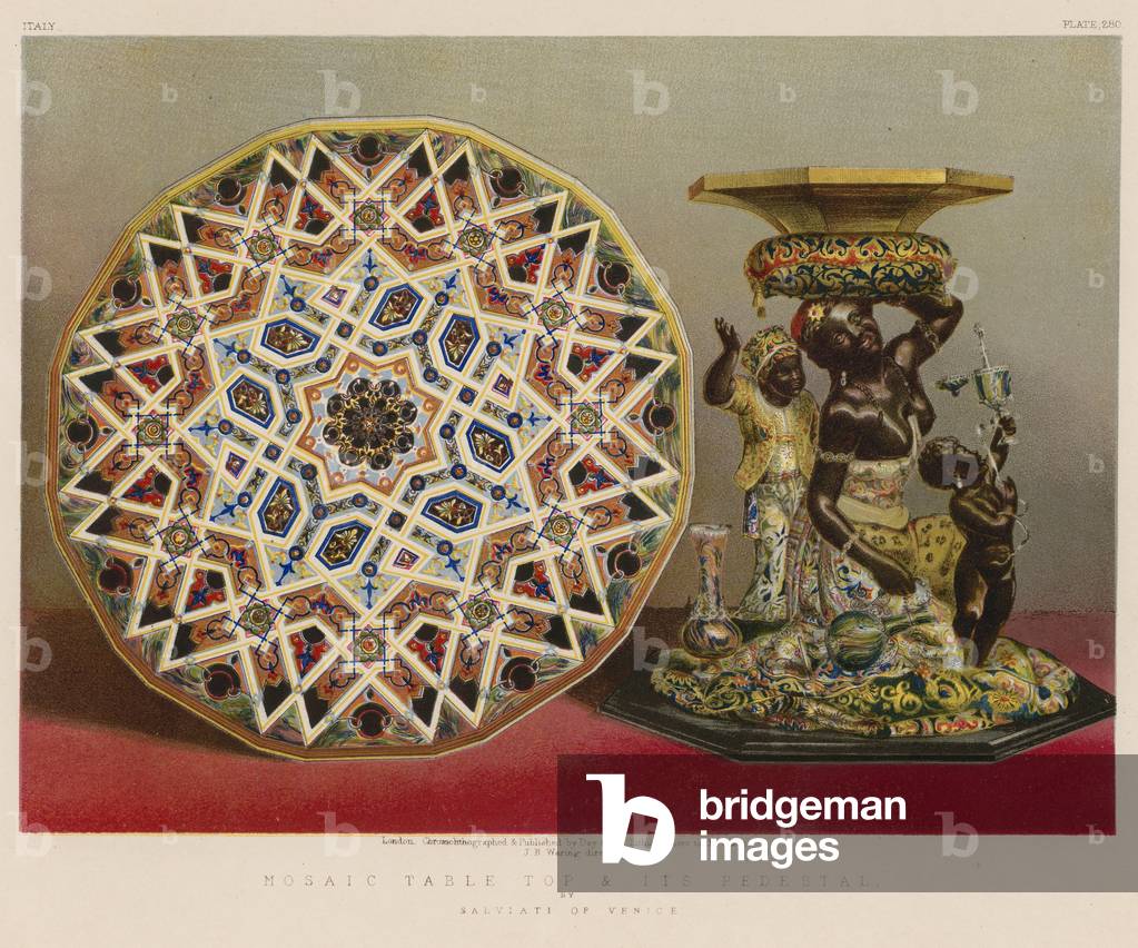 Mosaic Table Top and Its Pedestal by Salviati of Venice (chromolitho)
