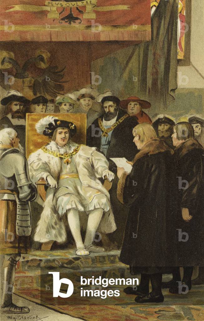 Inauguration of Charles V, Groningen, Netherlands, 1523 (colour litho)