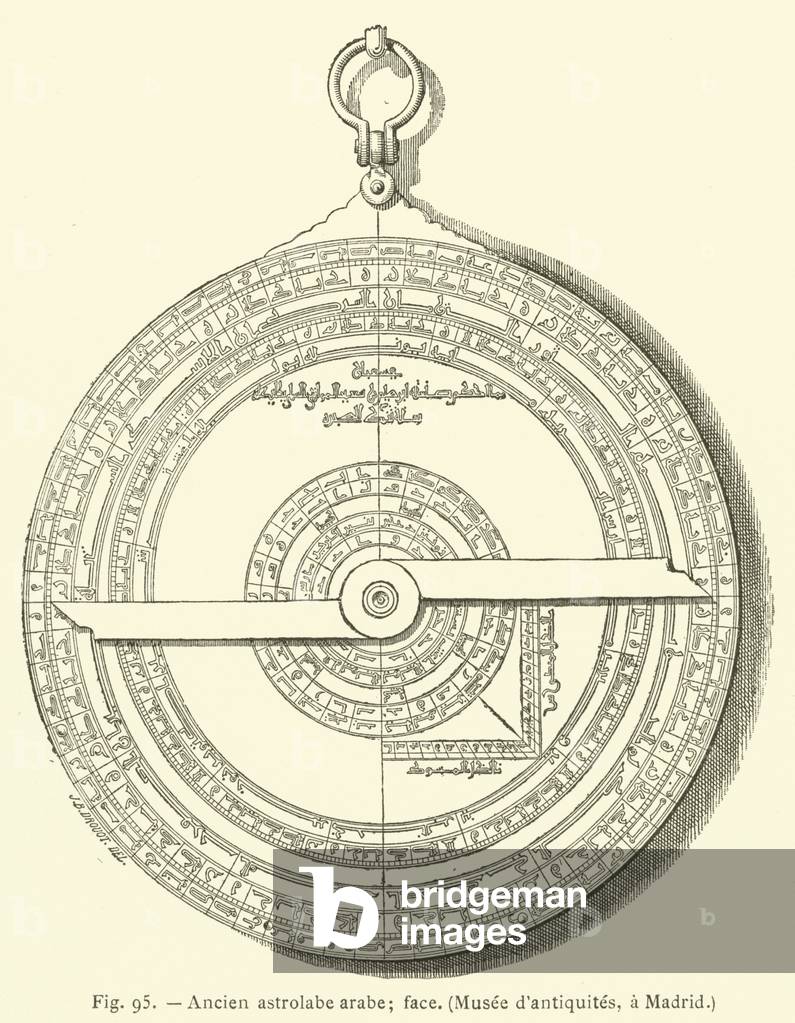 Ancien astrolabe arabe; face, Musee d'antiquites, a Madrid (engraving)