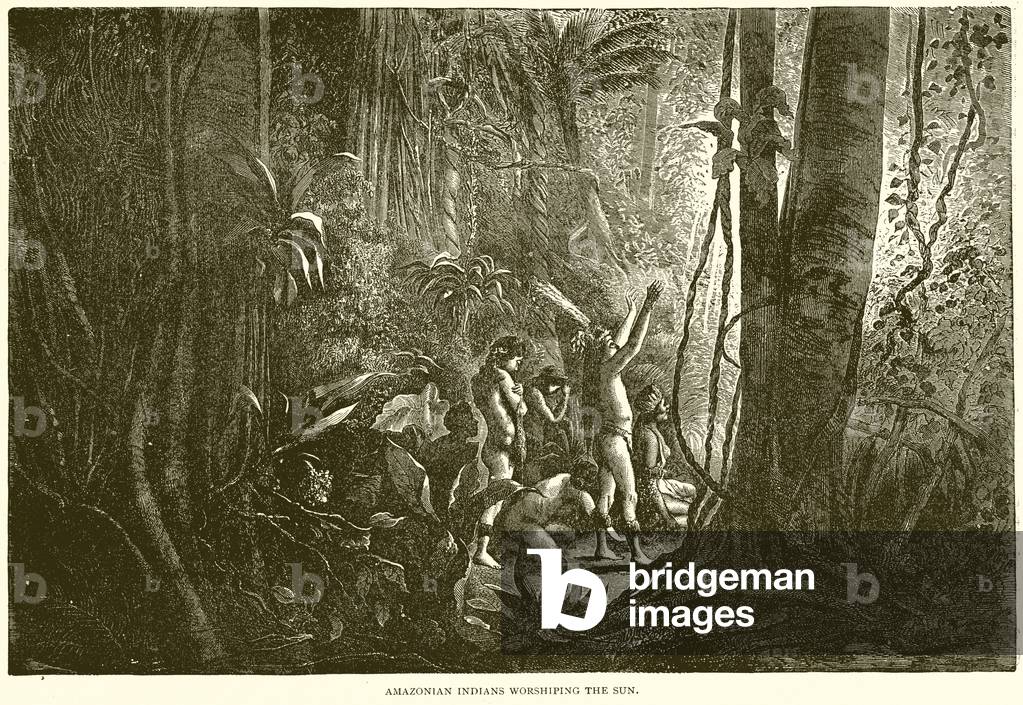 Amazonian Indians Worshiping the Sun (engraving)
