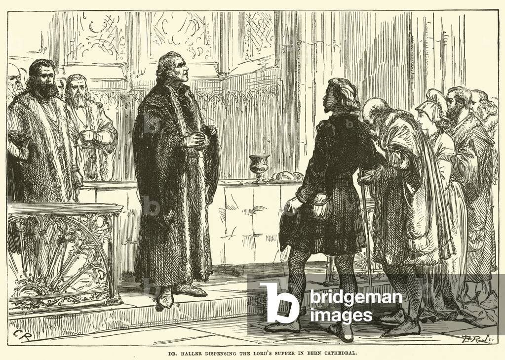 Dr Haller dispensing the Lord's Supper in Bern Cathedral (engraving)