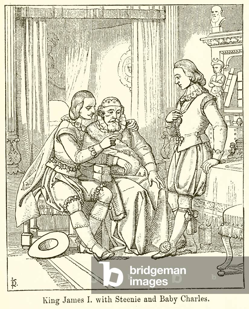 King James I with Steenie and Baby Charles (engraving)