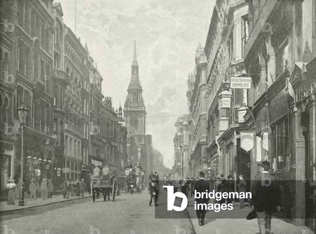 Cheapside, with Bow Church, looking West (b/w photo)
